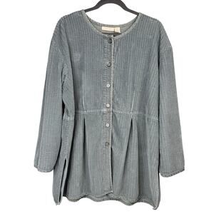 J JILL XL Wide Wale Corduroy Cozy Plush Pleated 6 Button Tunic Swing Coat Gray